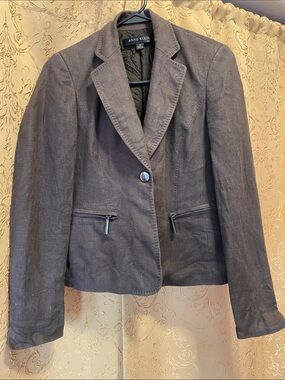 Anne Klein Dark Brown Tailored Blazer with Zip Pockets